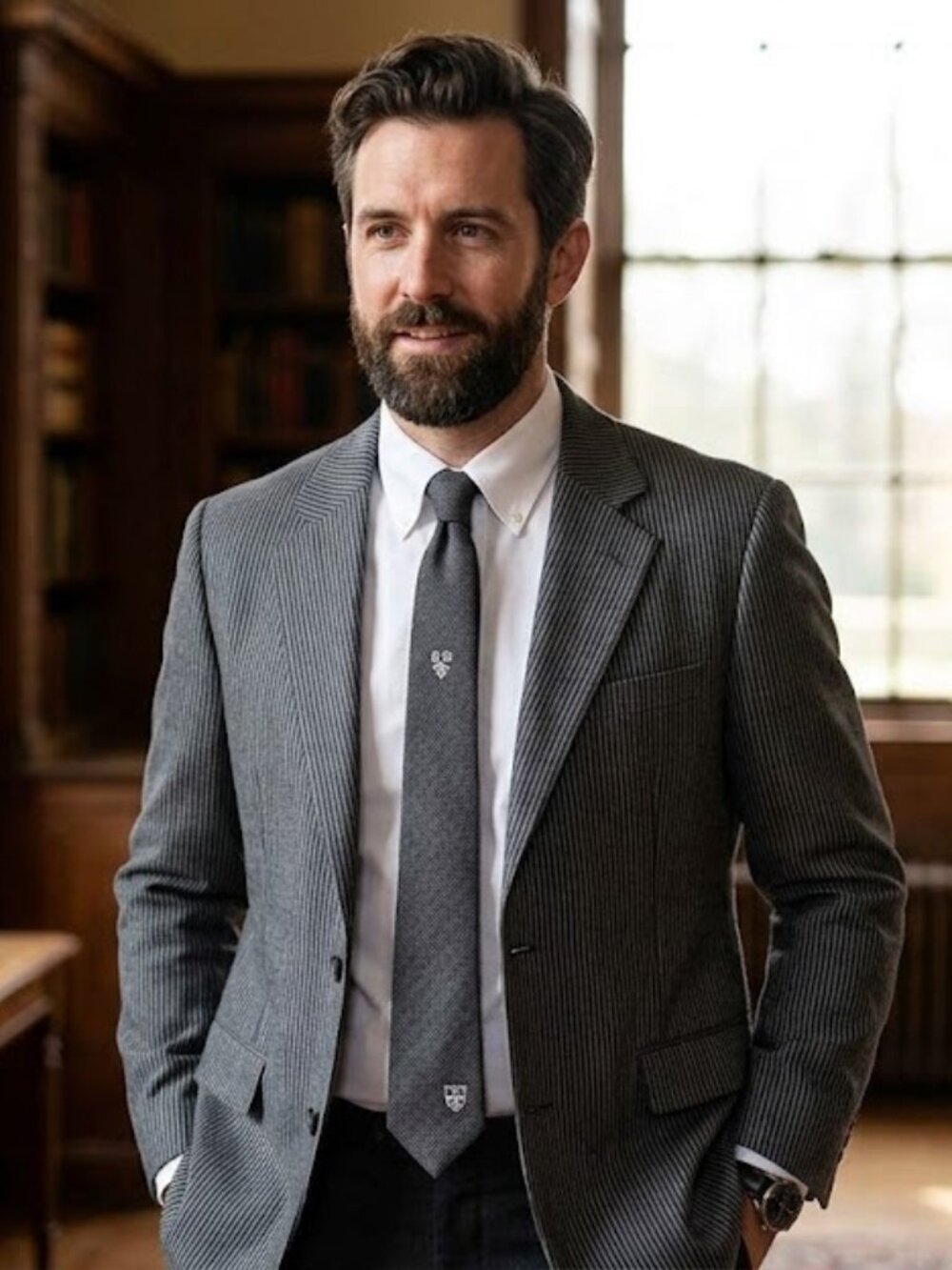 University of Cambridge Men's Gray Pinstripe Blazer Sport Coat Ultralight 40R L
